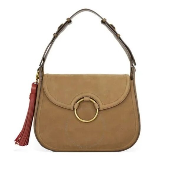 TORY BURCH NWT LARGE TASSEL SHOULDER BAG RIVER ROCK AUTHENTIC NUBUCK $595